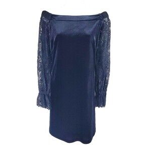 White House Black Market Dress 8 Velvet Off the Shoulder Lace Cocktail WHBM